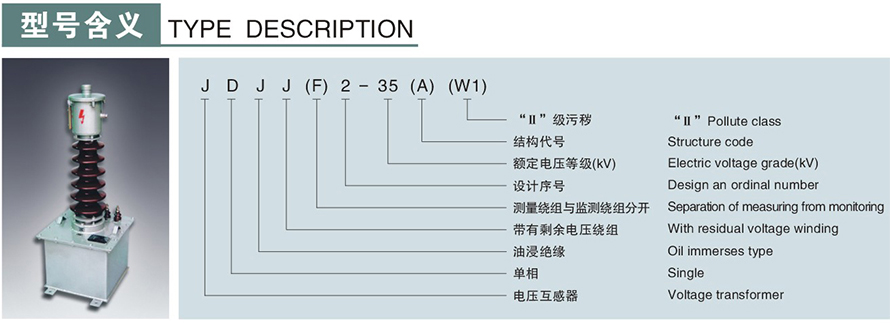 JDJJ2-35/JDJJ2-35GYW1/JDJJ2-35GYW2型电压互感器型号说明